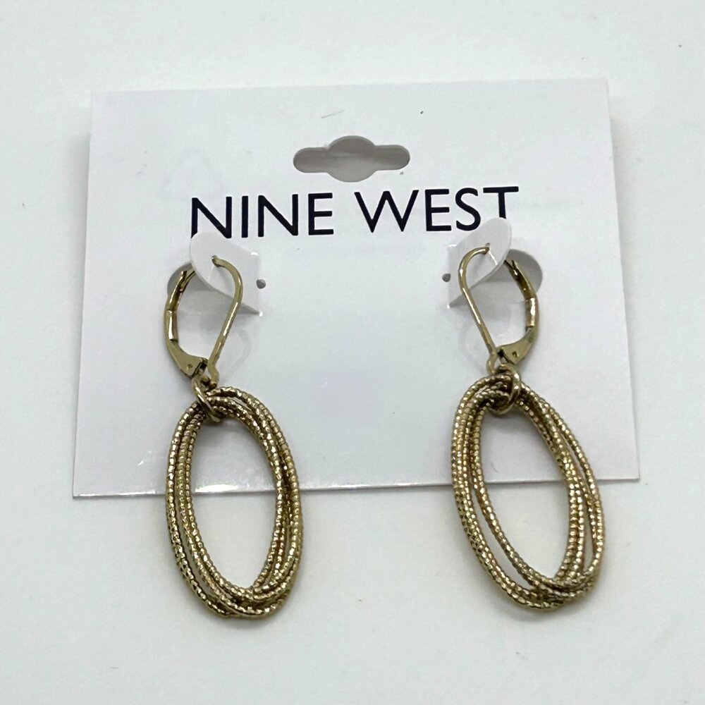 Nine West Earrings Gold-Tone Textured Oval Drop With Leverback Closure